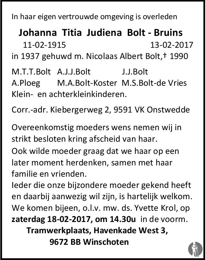 johanna titia judiena bruins on 13 Feb 2017.